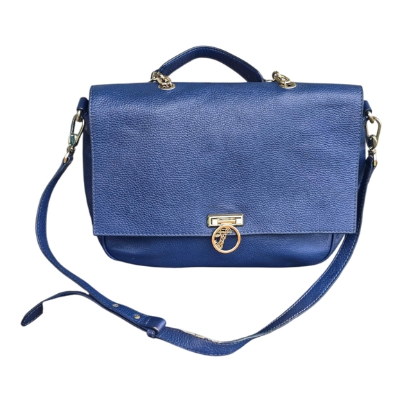 Versace Handbags - Authentic Versace Leather Shoulder Crossbody Bag Women Blue Removeable Strap